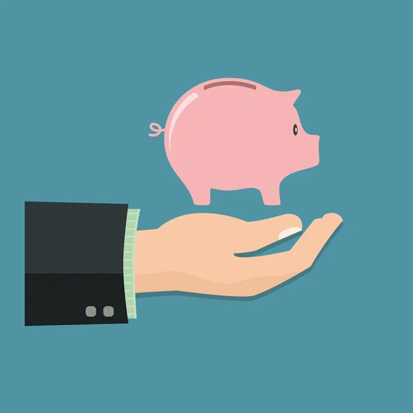 Zakelijke Hand met Piggy bank — Stockvector