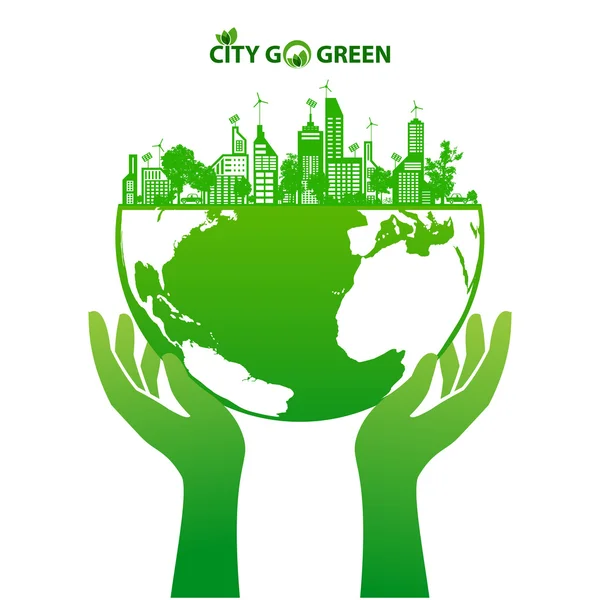 Stad energie conserve met groene aarde en bos abstract — Stockvector