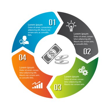Daire Infographic etiketi dört seçenek renkli tasarımı