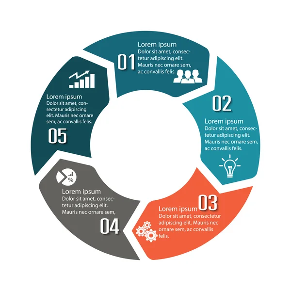 Cercle infographie étiquette cinq option design coloré — Image vectorielle