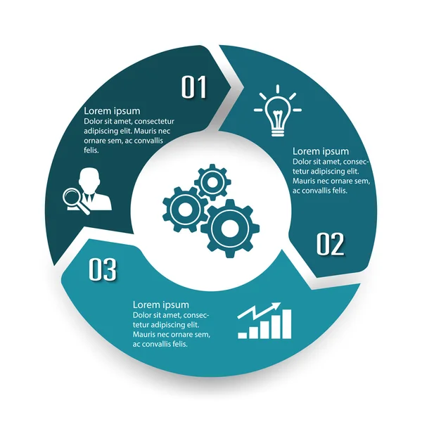 Rótulo infográfico círculo três opção design colorido — Vetor de Stock