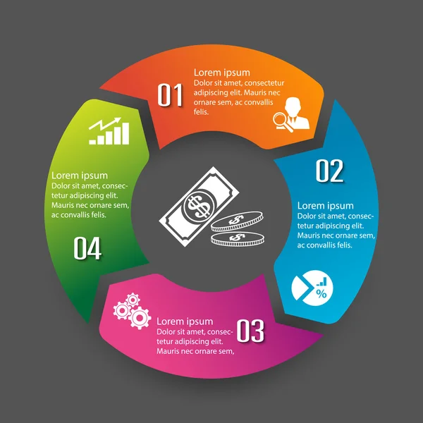 Cercle infographie étiquette quatre option design coloré — Image vectorielle