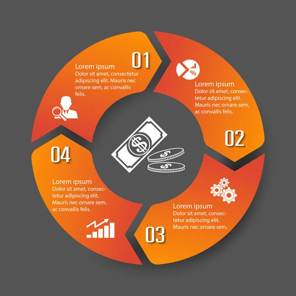 Círculo infografía etiqueta cuatro opción colorido diseño — Archivo Imágenes Vectoriales