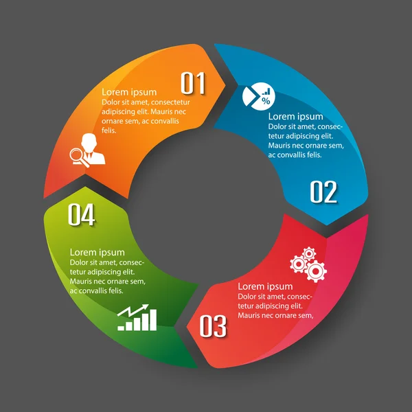 Rótulo infográfico círculo quatro opção design colorido — Vetor de Stock