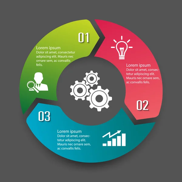 Rótulo infográfico círculo três opção design colorido — Vetor de Stock