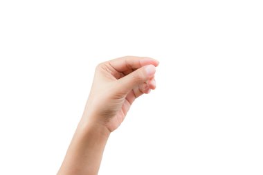 Beyaz arka plan üzerinde izole duruş avuç kadın