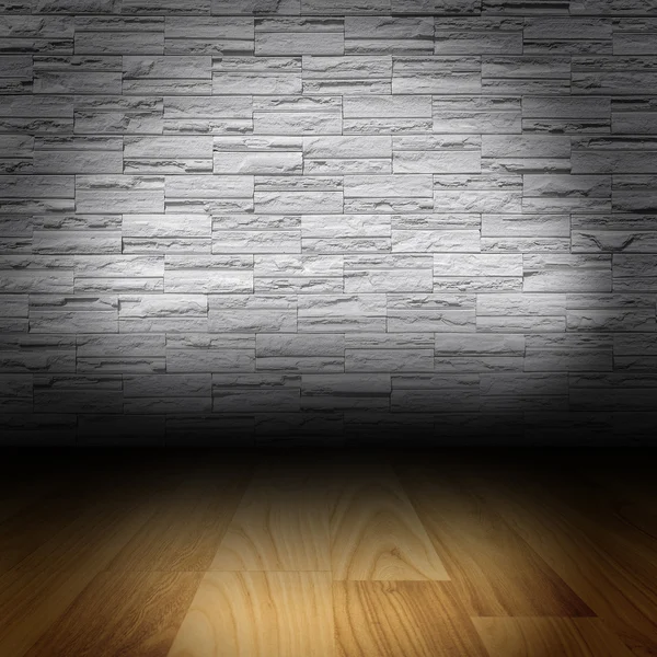 Wood floor with stone wall - empty room background — Stock Photo, Image