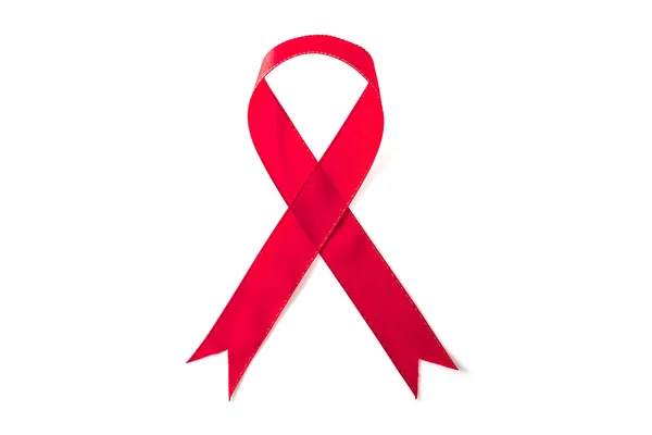 Aids awareness red ribbon isolated on white background — Stock Photo, Image