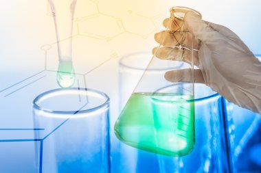 Bilim adamı el bilim laboratuvar şişesi