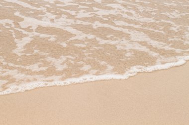 Kumlu sahilde yumuşak bir deniz dalgası 