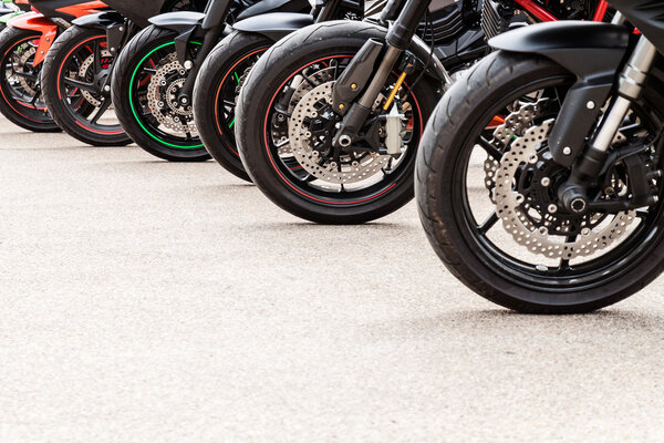 Row of  motorcycle wheels 