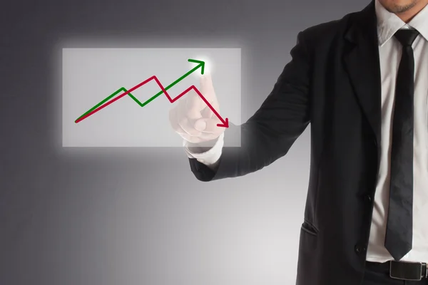 ビジネスマンはタッチ スクリーン上の株価グラフを分析します。 — ストック写真