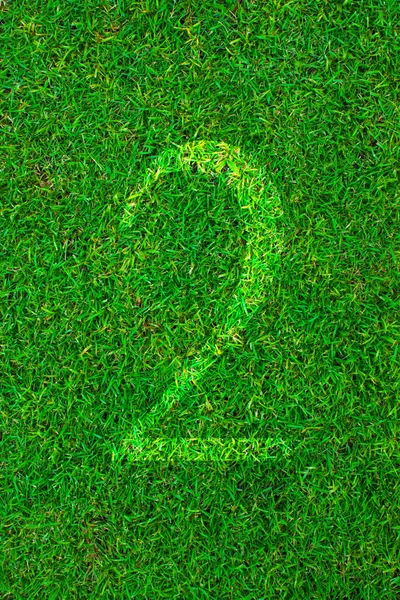 White line number on green grass (1 2 3 4 5 6 7 8 9 0) — Stock Photo, Image