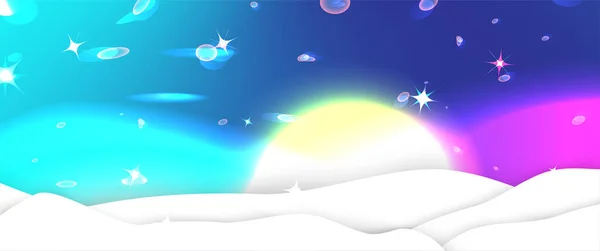 Invierno paisaje ingenio sol y northen luces — Vector de stock