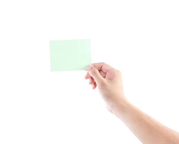 Рука держит зеленую визитку — стоковое фото