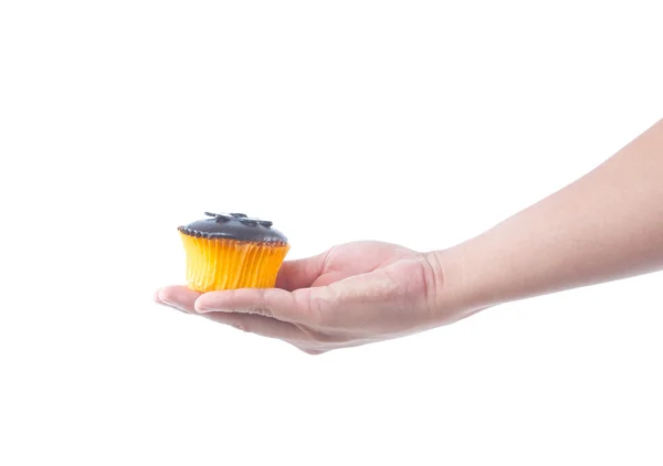 Hand holding chocolate cupcake — Stock Photo, Image