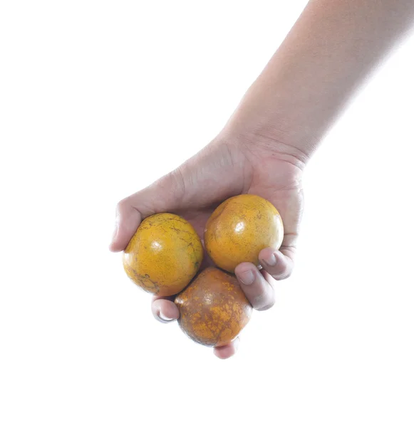 Hand som håller tangerine — Stockfoto