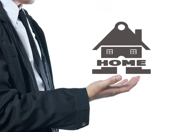 Business holding home sign — Stock Photo, Image