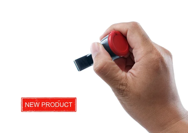 Mão segurar novo selo de borracha do produto — Fotografia de Stock