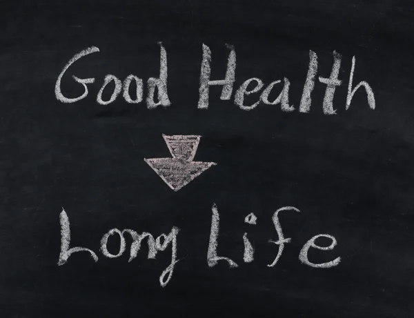 "god hälsa och lång livslängd "text på Blackboard Stockfoto