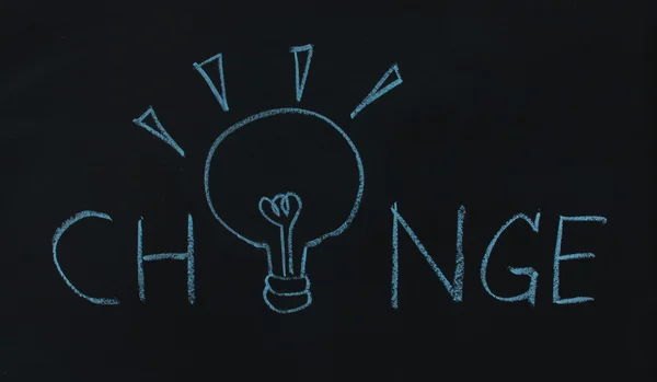 Drawing word change and light bulb — Stock Photo, Image