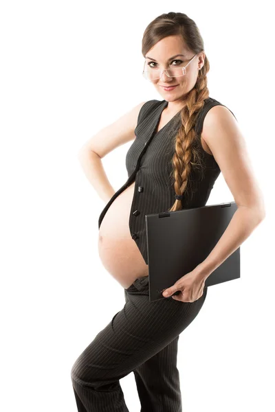 Pregnant businesswoman with laptop — Stock Photo, Image