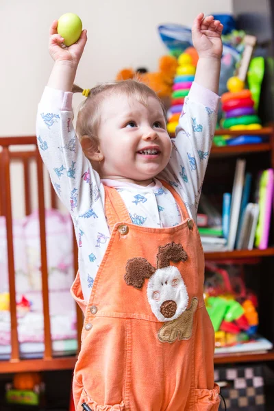 Little  child girl  at bed, home — Stock Photo, Image