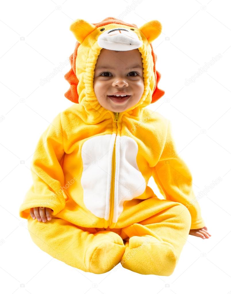 Black child boy in lion carnival suit