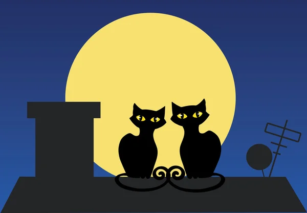 แมวสองตัวบนหลังคา — ภาพเวกเตอร์สต็อก