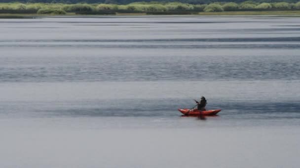 Hombre pescando en el lago — Vídeos de Stock