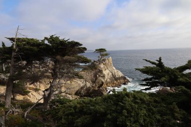 Plaj ve gökyüzü 17 mil sonra Pebble Beach, Monterey, California 'da.