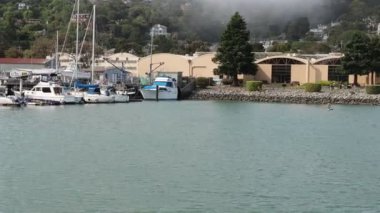 8-15-2021: Sausalito, California: Sausalito 'dan Tiburon' a yelken, Melek Adası, Alcatraz Adası, Golden Gate Köprüsü ve Körfez Köprüsü. Teknede Mathew Turner