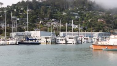 8-15-2021: Sausalito, California: Sausalito 'dan Tiburon' a yelken, Melek Adası, Alcatraz Adası, Golden Gate Köprüsü ve Körfez Köprüsü. Teknede Mathew Turner