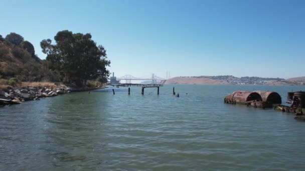 Flying Rusted Train Carquinez Strait — Stock Video