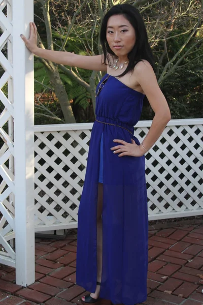 Pretty Chinese  girl in a blue dress — Stock Photo, Image