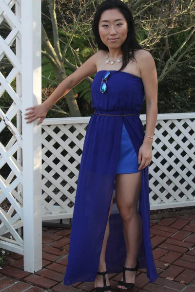 Pretty Chinese  girl in a blue dress — Stock Photo, Image