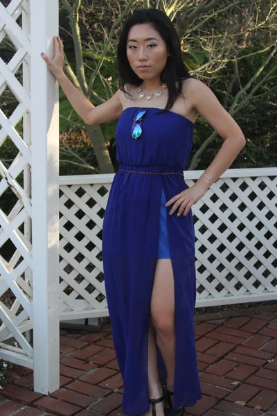 Pretty Chinese  girl in a blue dress — Stock Photo, Image