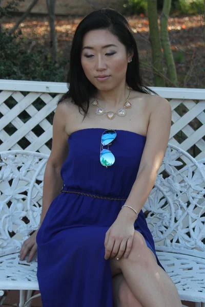 Pretty Chinese  girl in a blue dress — Stock Photo, Image