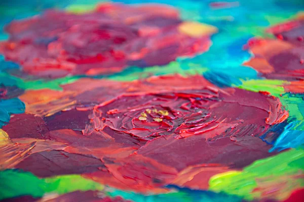 Umělecké pozadí barevné olejomalba textury s abstraktním květinovým vzorem — Stock fotografie