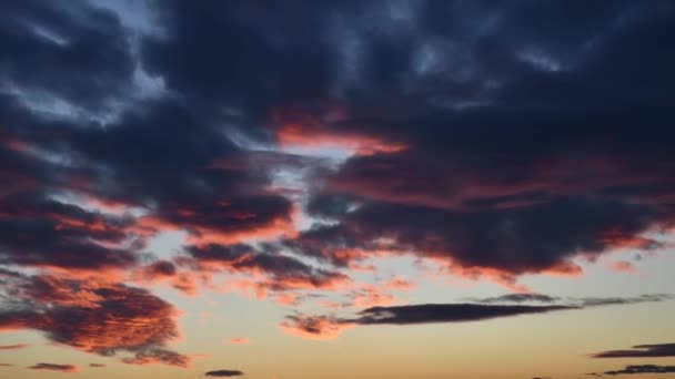 Dramatyczne niebo z purpurowymi chmurami czas upływa przy zachodzie słońca wietrzna pogoda — Wideo stockowe
