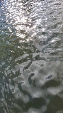 Gölün dalgalı su yüzeyinde parlak güneş parlar.