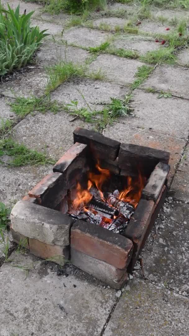Campfire fiammeggiante nel camino rustico all'aperto — Video Stock