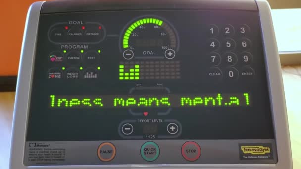 Blinking digital display of treadmill gym equipment — Stock Video