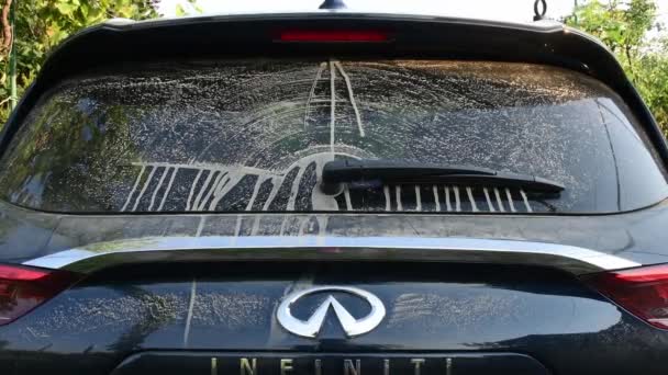 Essuie-glace arrière élimine la poussière et la saleté de la vitre arrière de la voiture après la conduite hors route — Video