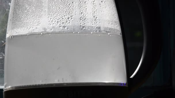 Agua borrosa hirviendo dentro de una tetera transparente — Vídeo de stock