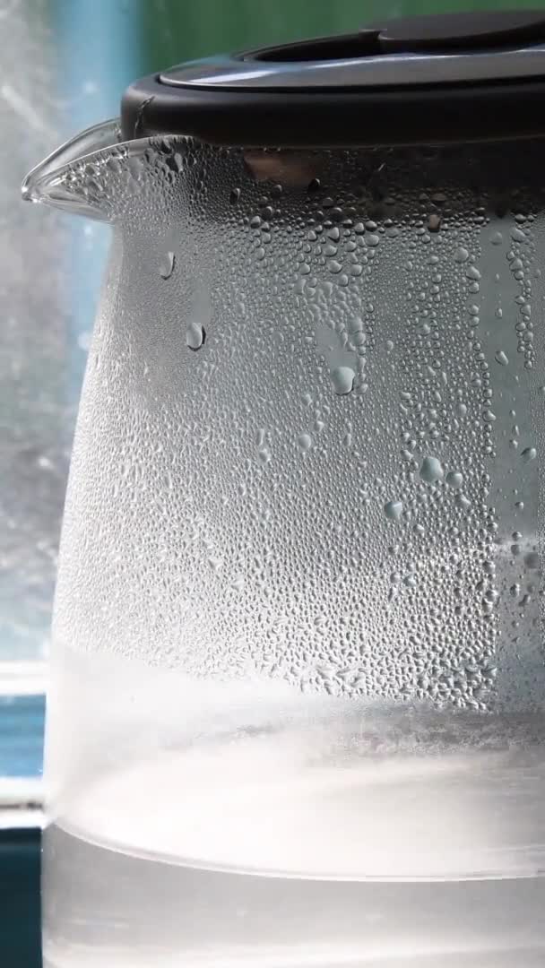 Top and spout of kettle with condensation drops inside — Stock Video