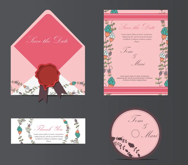 Boda floral plantilla collection.Wedding invitación — Vector de stock