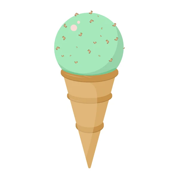 Bola dulce de vainilla de helado de pistacho congelado refrescante verde con gotas ilustración de vectores de alimentos de verano . — Archivo Imágenes Vectoriales