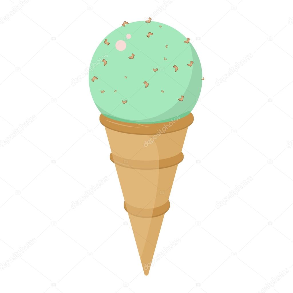 Vanilla sweet ball of green refreshing frozen pistachio ice cream with drops summer food vector illustration. 