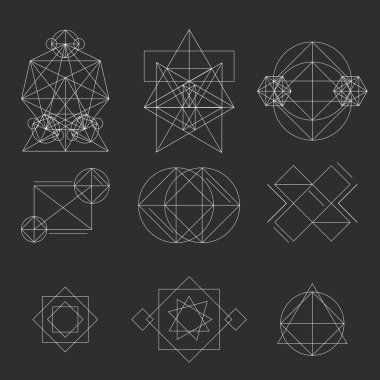 Geometrik işaretler, Etiketler ve çerçeveleri ayarlayın. Üçgenler. Satır tasarım öğeleri, vektör çizim